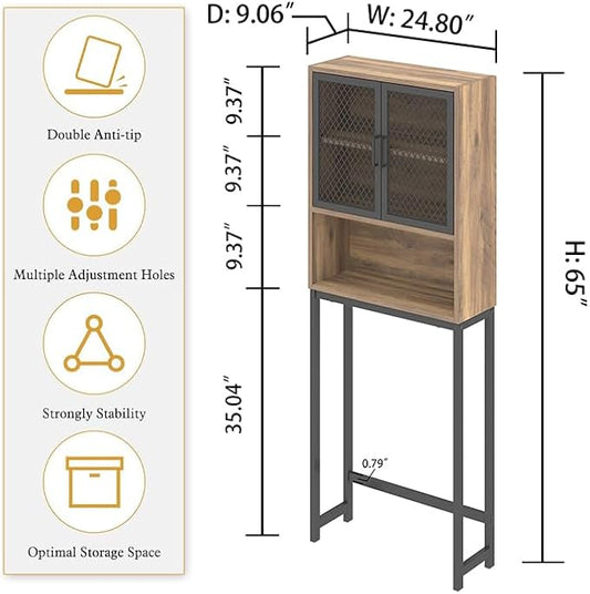 Launica Bathroom Organizer Over Toilet, Over The Toilet Storage Cabinet, Wood Metal Bathroom Space Saver Stand Behind Toilet, Industrial Freestanding Rack Above Toilet Wtih Shelf, Rustic Oak