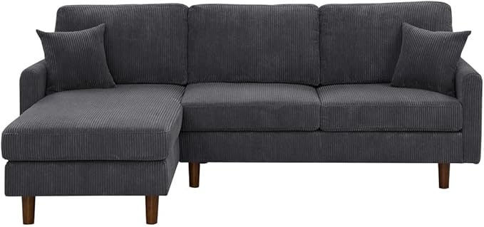 Eafurn L Shaped Modular Sectional Sofa with Left Chaise Lounge, 3 Seater Corner Sectional Couch Corduroy Upholstered Sofa Set w/Thickness Seat Cushions for Living Room Apartment | Wooden Frame, Removable Cushions, pocket spring, Easy Assembly