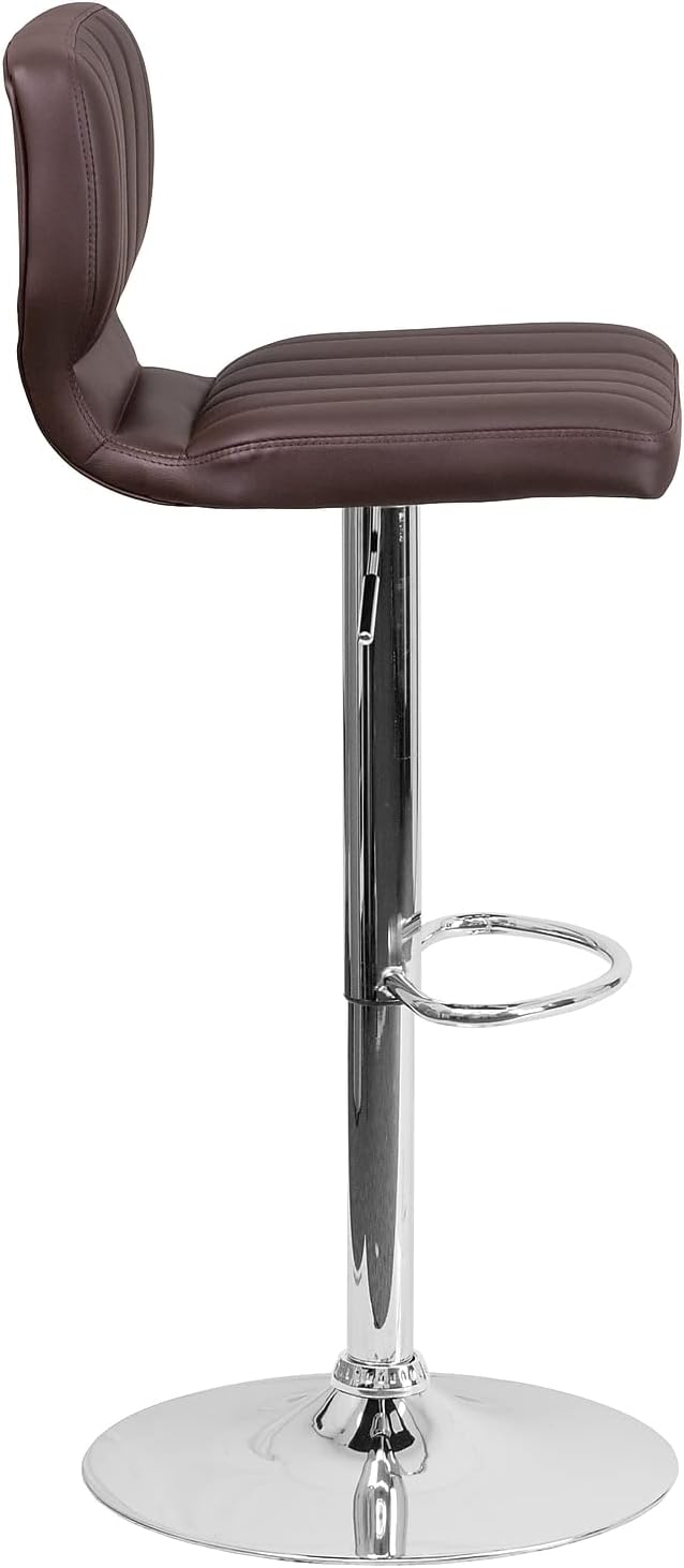 Flash Furniture Samantha Contemporary Brown Vinyl Adjustable Height Barstool with Vertical Stitch Back and Chrome Base (Pack of 2)