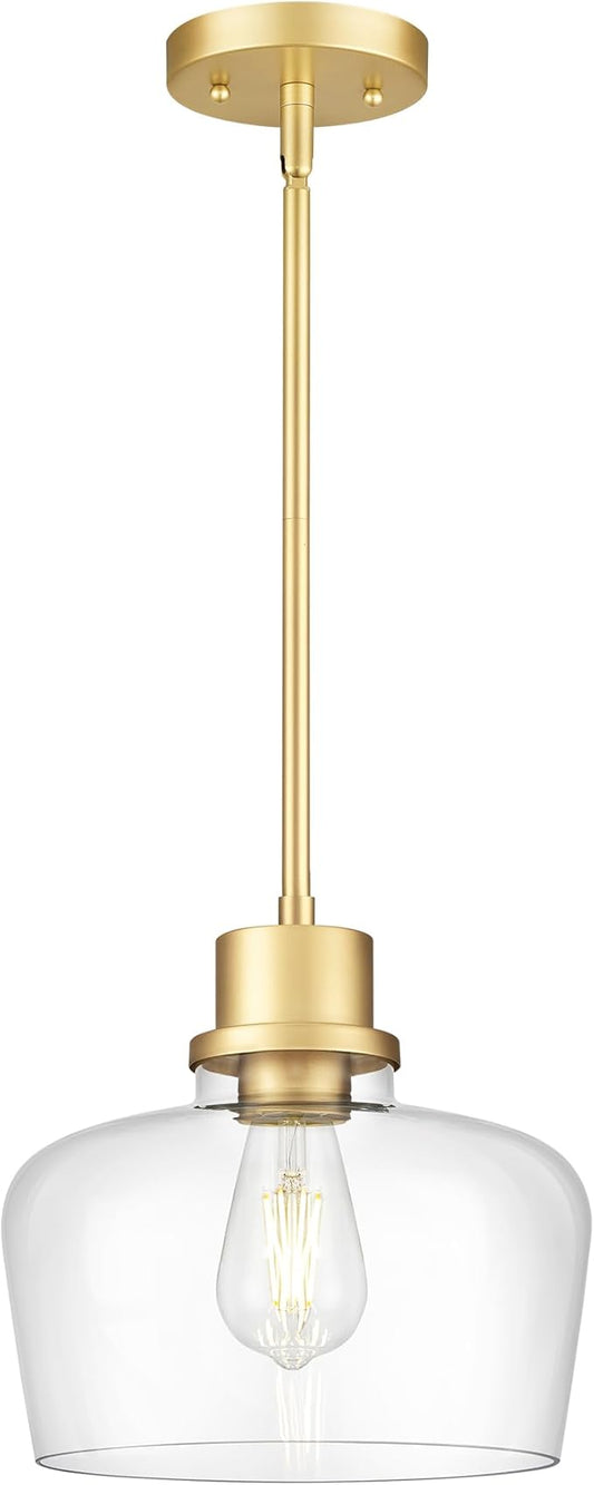 Emak Modern Gold Pendant Lights Kitchen Island, 10 Inch Large Pendant Light Fixtures with Clear Glass Shade for Kitchen, Dining Room, Entrance, PL126-GD-CG