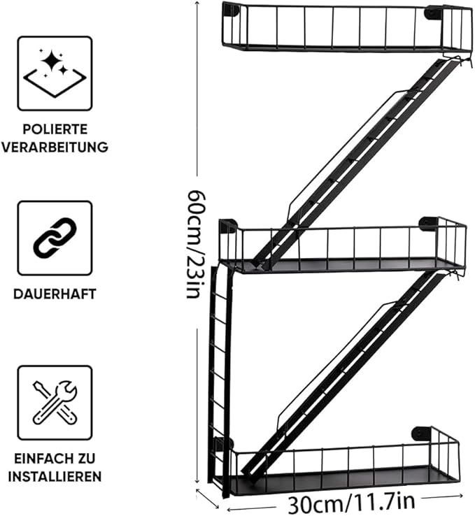 Fire Escape Wall Shelf - 3 Tier Trinket & Action Figure Display with Screwdriver & Screws, Unique Rustic Floating Action Figure Display for Bathroom & Living Room & Home Decor (3 Tier, 1)