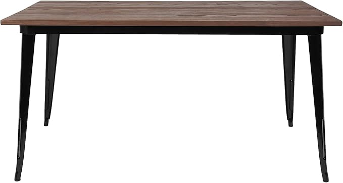 Flash Furniture Kenneth 30.25" x 60" Rectangular Black Metal Indoor Table with Walnut Rustic Wood Top