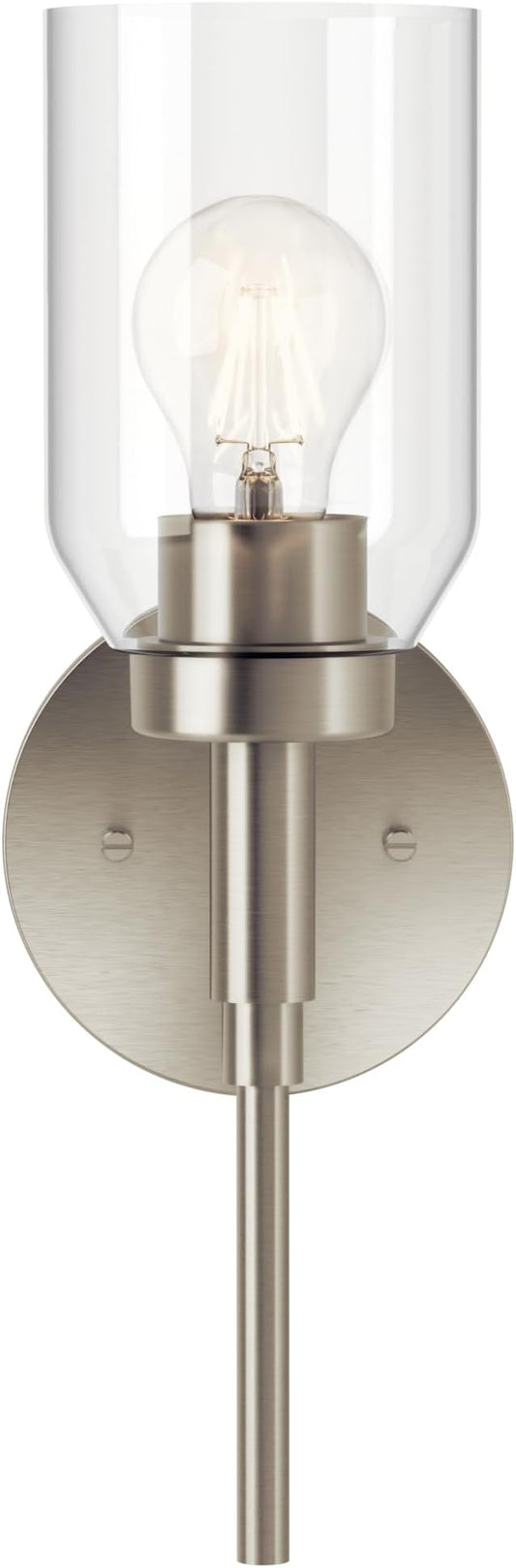 Kichler Madden 1-Light Wall Sconce with Clear Glass in Brushed Nickel, Sloped Ceiling Compatible, for Bathroom or Hallway (14.75" x 5"), 55183NI