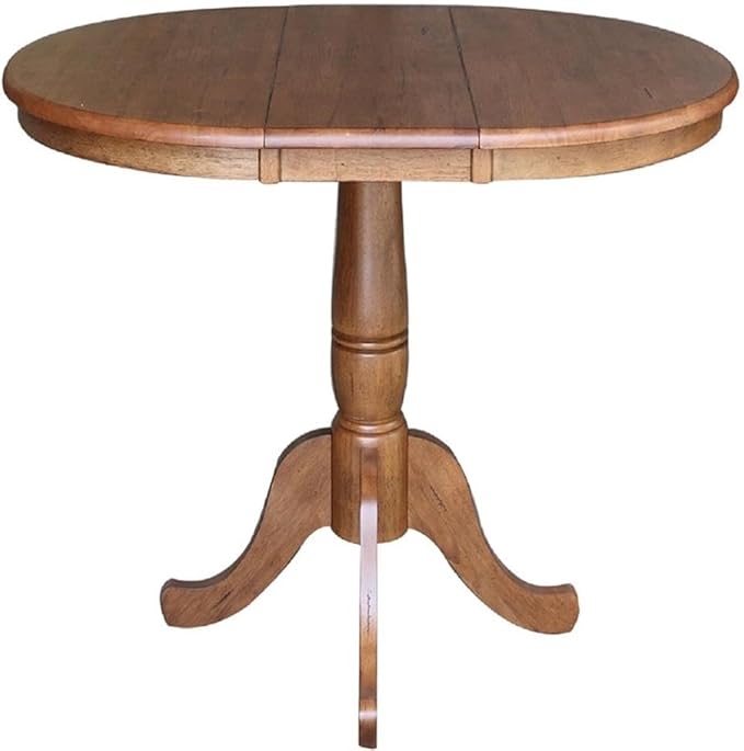 IC INTERNATIONAL CONCEPTS 36" Solid Wood Round Top Pedestal Table in Oak with 12" Leaf - 29.3" H