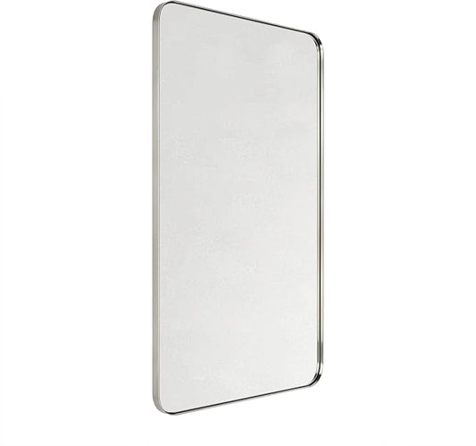 GRACTO 24x40'' Brushed Nickel Metal Framed Bathroom Mirror for Wall in Stainless Steel Rounded Rectangular Bathroom Vanity Mirrors Wall Mounted
