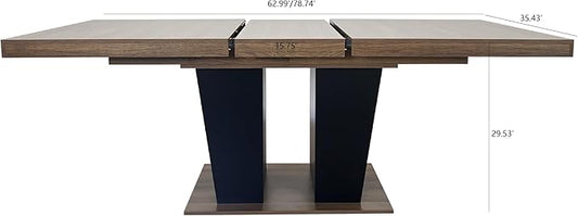 Ball & Cast Expandable Dining Table for 6-10,63-78.74" Kitchen Table W/Heavy Duty Pedestal Base,Rectangular Extendable Dining Room Table for Small Space,Black+Brown