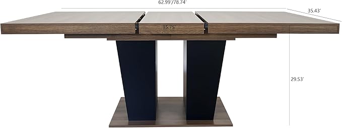 KEIKI 63"–79" Extendable Dining Table, Rectangular Wooden Kitchen Table with Dual Pedestal Base, Space-Saving Transformer Table for 4–10 People, Brown