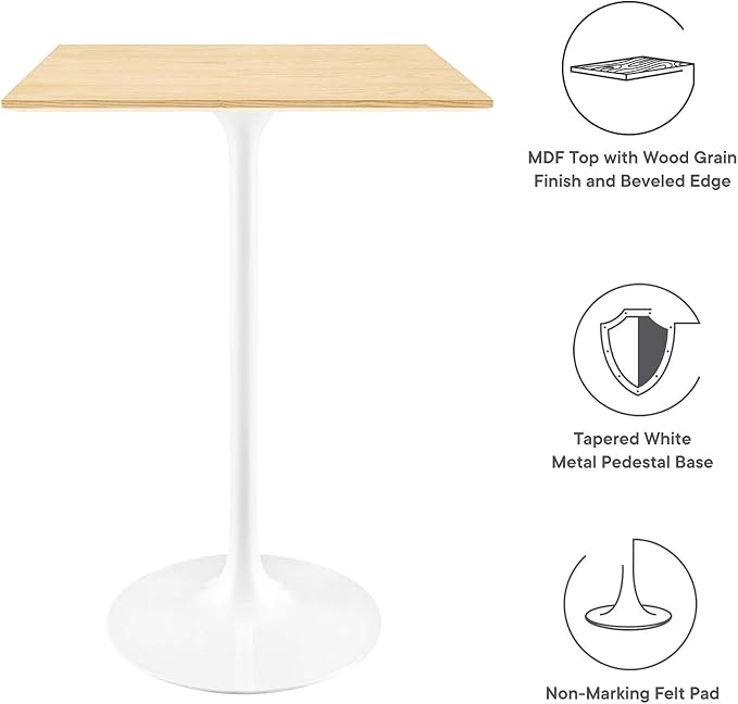 Modway Lippa Square 28" Wood Grain Mid-Century Modern Bar Table in [Color]