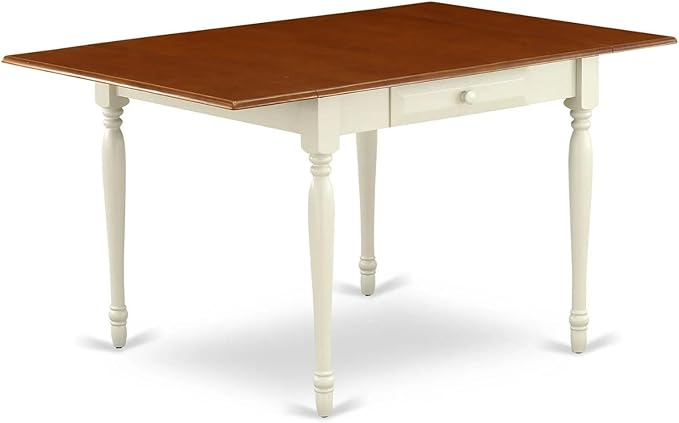 East West Furniture MZT-WHI-T Monza Modern Kitchen Table - a Rectangle Dining Table Top with Dropleaf & Stylish Legs, 36x54 Inch, Buttermilk & Cherry
