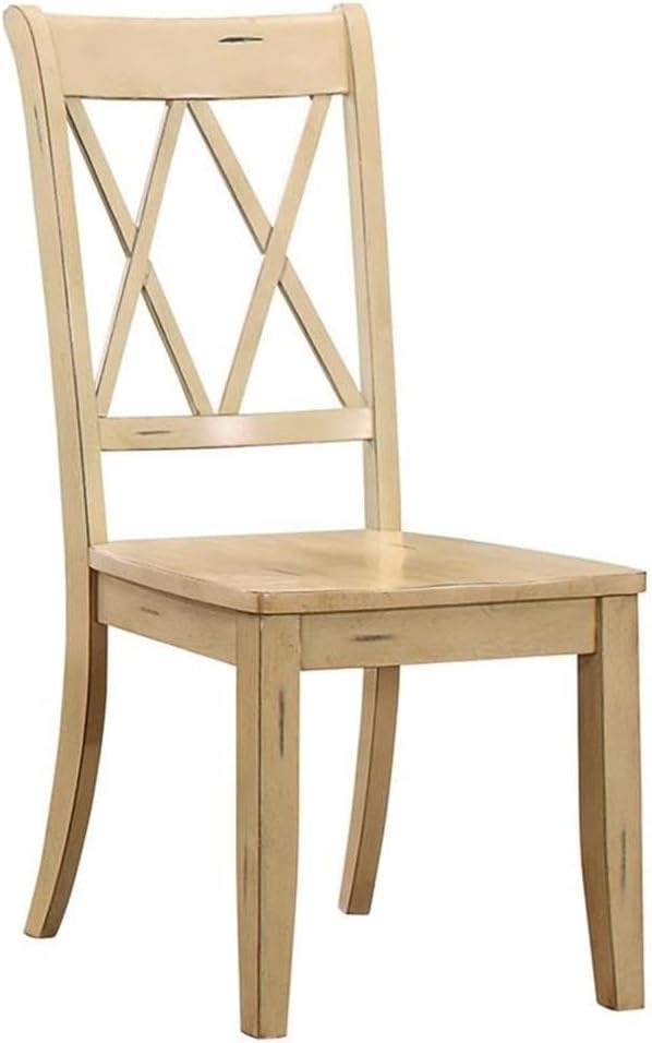 Homelegance Janina Dining Room Chairs Set of 2, Modern Farmhouse Dining Chairs Set of 2, Solid Wood, X Cross Back, Traditional Modern Ranch Style Kitchen For Table, Armless, Easy Assembly, Buttermilk