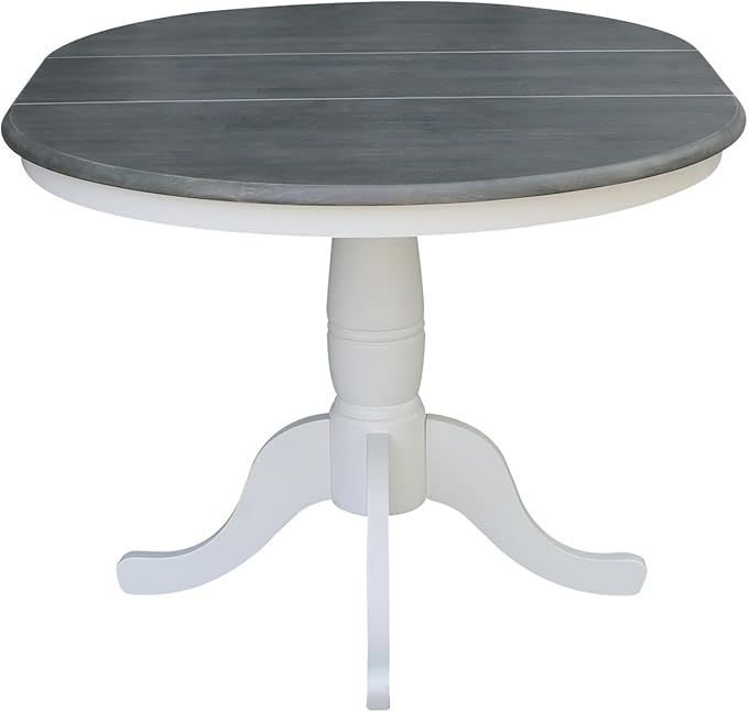 International Concepts 36" Wood Round Table with 12" Leaf in White/Heather Gray