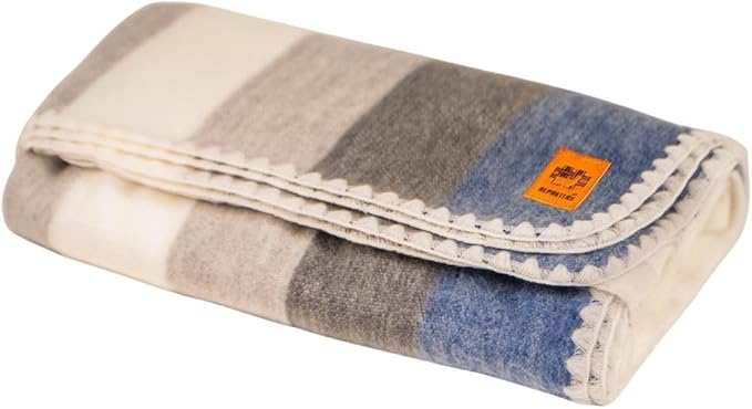 Alpaca Wool Blanket – Twin Size, 75 x 38 Inches – Warm & Lightweight – Couch, Bed, or Outdoor Blanket – Gray & Blue