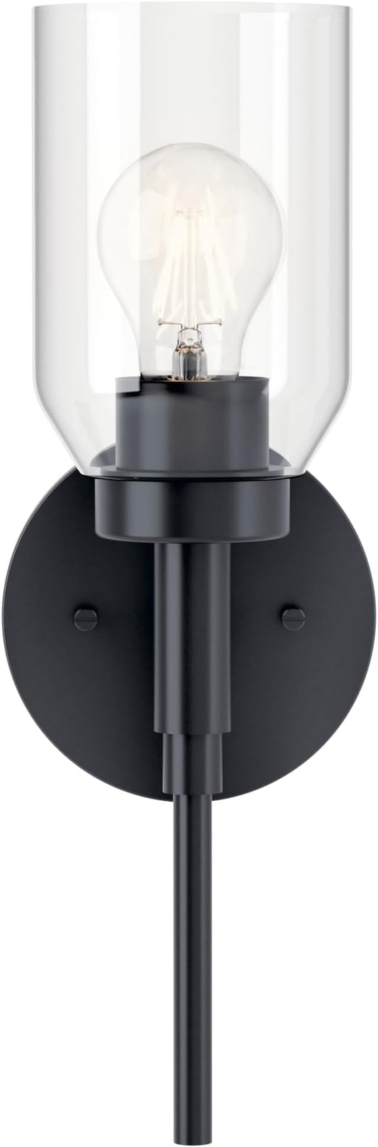 Kichler Madden 1-Light Wall Sconce with Clear Glass in Black, Sloped Ceiling Compatible, for Bathroom or Hallway (14.75" x 5"), 55183BK