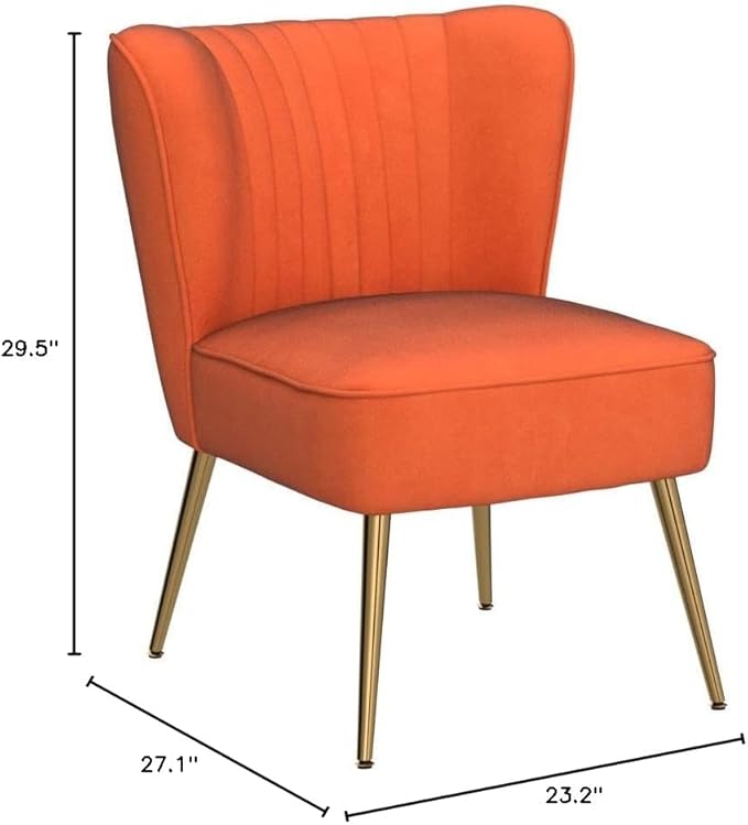 Modern Velvet Accent Chair for Living Room, Bedroom, or Entryway, Stylish and Comfortable Armless Design with Metal Legs, Orange Red