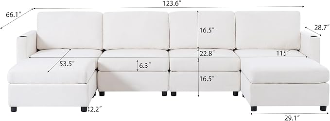 Ball & Cast 123" Large Sleeper Sectional Sofa Bed with Full Storage Seats,Corner Spacious Cloud Sofa W/Ottoman,Flexible Combination,Oversize 6 Piece Cozy Modular Chaise for LivingRoom,White Chenille