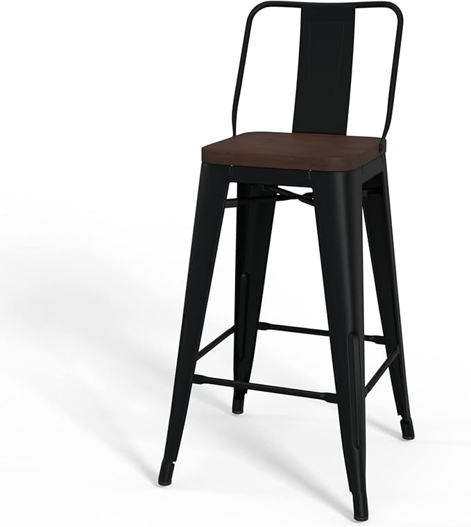 SIMPLIHOME Rayne Industrial Metal 24 inch Metal / Wood Counter Height Stool (Set of 2) in Black for the Dining Room and Kitchen