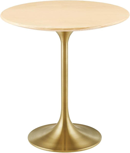 Modway Lippa Round 20" Wood Grain Mid-Century Modern Side Table, Gold Natural