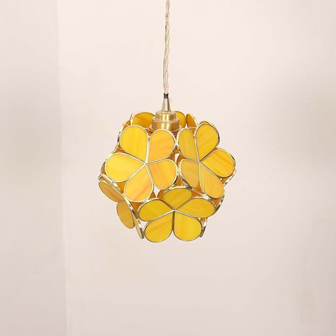Bieye L10933 Petals Tiffany Style Stained Glass Ceiling Pendant Light with 8-inch Wide Lampshade (Yellow, 8" Cherry Blossom)