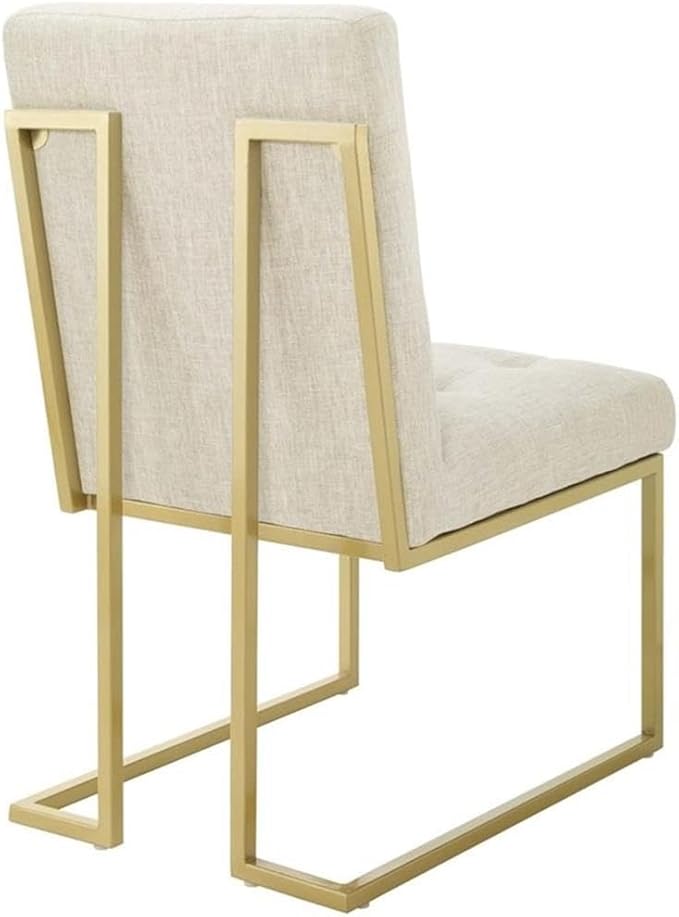 Modway Privy Stainless Steel Upholstered Fabric Dining Accent Chair Set of 2, Gold Beige