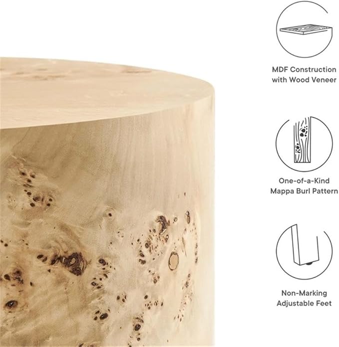 Modway EEI-6271-NAB Cosmos 16" Round Burl Wood Side Table, Natural Burl
