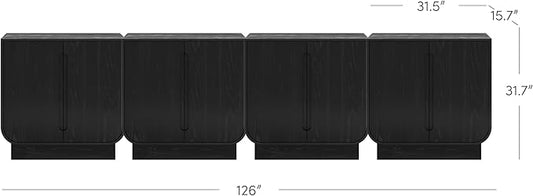 Nathan James Joey Mid Century Modern Storage Cabinet, Arched Accent Cabinet with Rounded Bottom Edges and Integrated Door Pull Cutouts, Black Oak Set of 4
