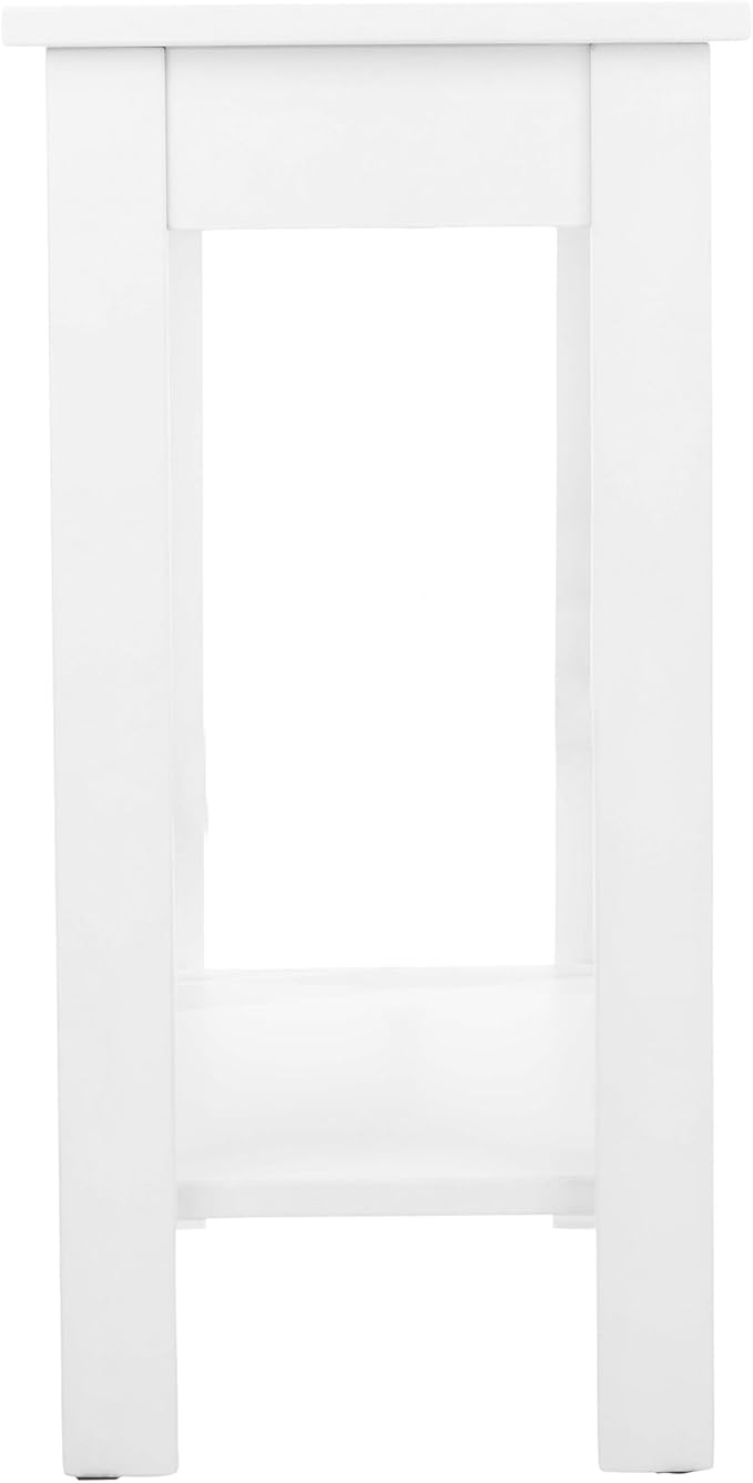 Narrow Side Table with Charging Station - Small End Table with 2 USB Ports, 2 Power Outlets, and Storage Shelf - Slim Nightstand for Living Room, Bedroom, or Small Spaces by Lavish Home (White)