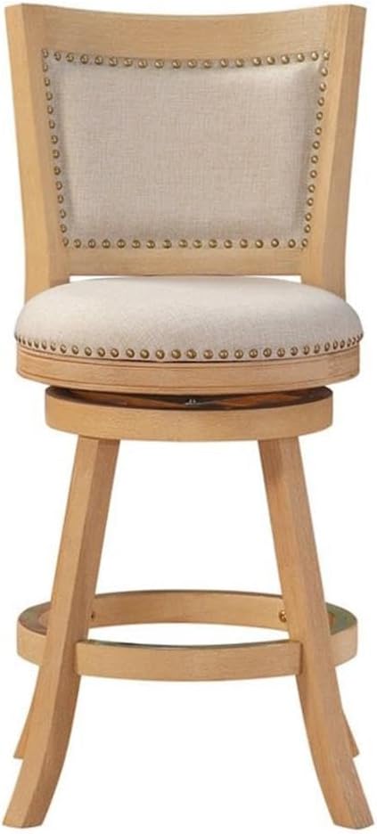 Boraam Melrose Ivory Fabric Swivel Wood Counter Stool - Creme Wire-Brush