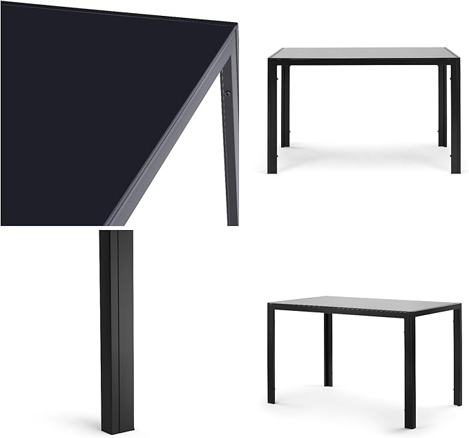 Tempered Glass Dining Table, Minimalist Rectangular Table with Transparent Surface and Metal Frame Construction, 47.3'' Table up to 4 People, Supports up to 170 Lbs, for Family Meals, Black