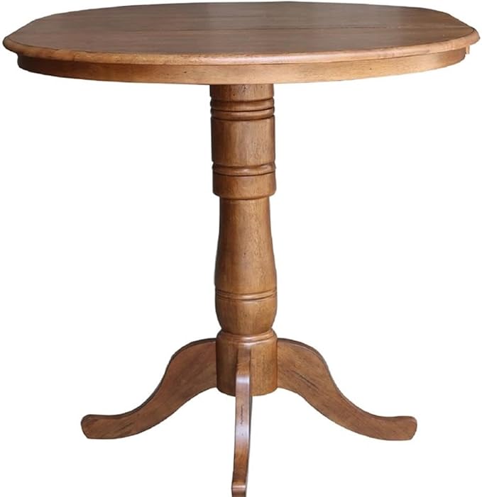 IC INTERNATIONAL CONCEPTS 36" Solid Wood Round Top Pedestal Table in Oak with 12" Leaf - 41.3" H