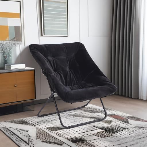 Tiita Comfy Folded Chair, Soft Faux Fur Oversized Folding Accent Chair, Lazy Chair for Teens Adults, Metal Frame Moon Chair for Bedroom, Living Room, Dorm Rooms