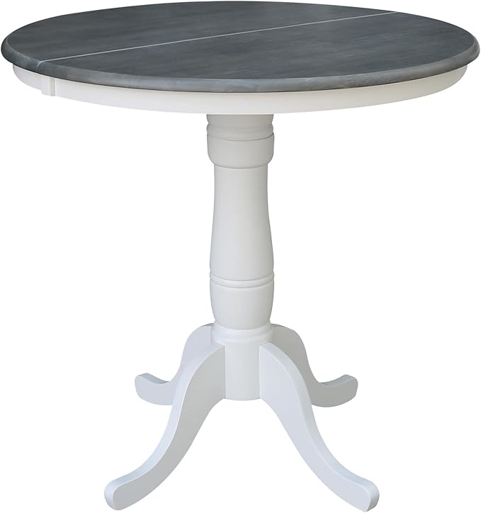 International Concepts 36" Round Wood Table with 12" Leaf in White/Heather Gray