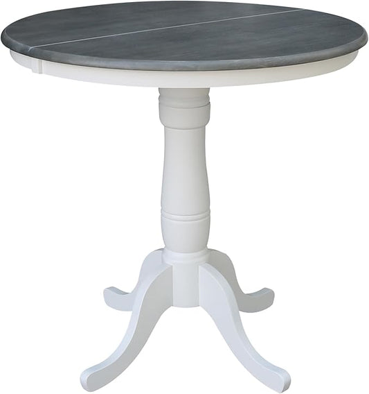 International Concepts 36" Round Wood Table with 12" Leaf in White/Heather Gray