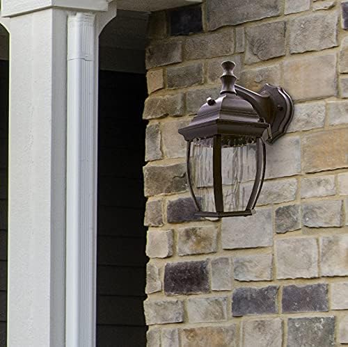 Maxxima LED Outdoor Wall Light - Features Clear Water Glass, 3000K Warm White, 580 Lumens, Dusk to Dawn Photocell Light Sensor, Patio or Porch Sconce Fixture, Ideal for Exterior Decor Lighting - Brown