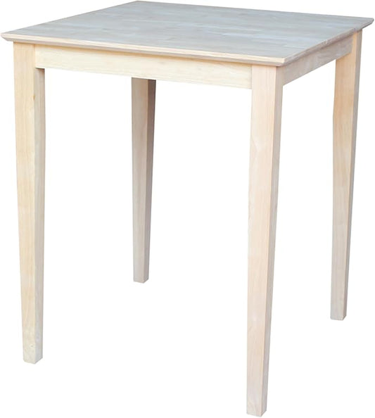 Solid Wood Top Dining Table, 36 Inch High, Unfinished