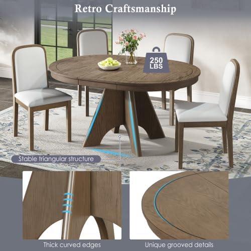 Bellemave 5-Piece Extendable Round Dining Table Set with 4 Upholstered Chairs, 42"-58" Round Kitchen Table Set for 4-6 with Removable Leaf and Crossed Legs for Kitchen, Dining Room (Espresso)