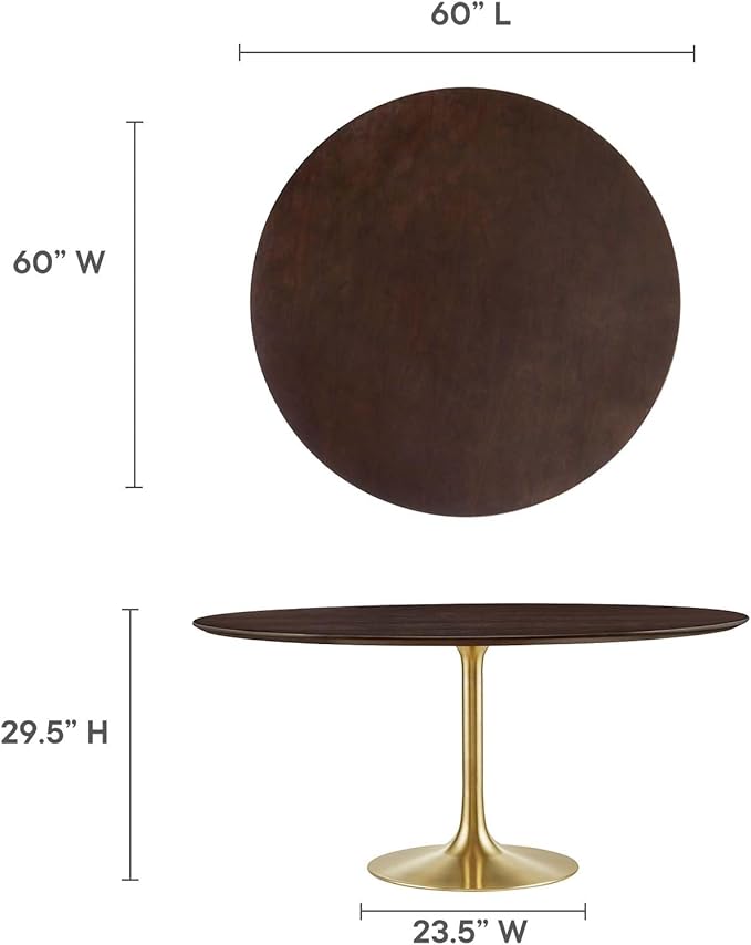 Modway Lippa Dining Table, 60", Gold Cherry Walnut