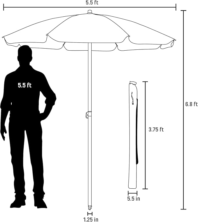 PICNIC TIME 5.5 Ft Portable Beach Umbrella, Lightweight UV Protection Sunshade with Tilt Pole & Carry Bag, Outdoor Canopy Umbrella for Beach, Sand, Pool, Patio, Camping, Travel, or Backyard Shade, (Yellow Cabana Stripe)
