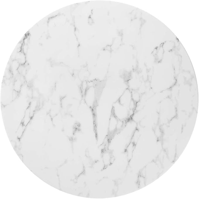 Modway Lippa 36" Mid-Century Dining Table with Round Artificial Marble Top in Gold White