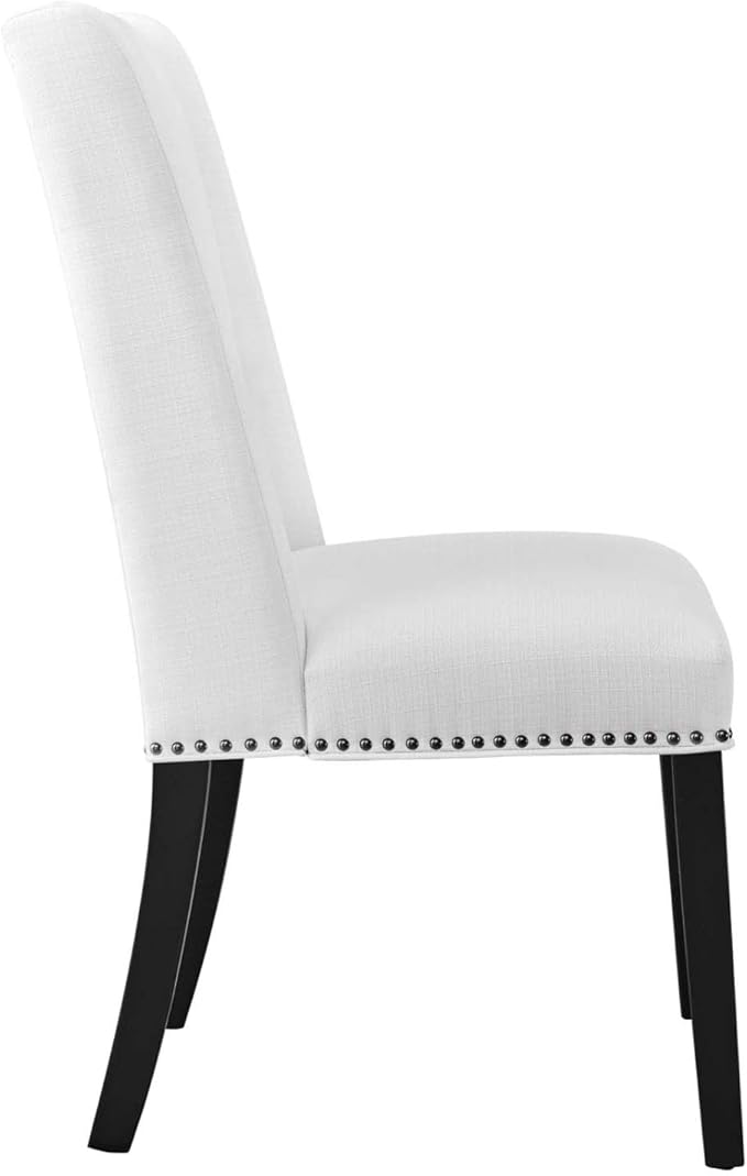 Modway Baron Upholstered Fabric Tall Back Dining Parsons Chair with Nailhead Trim in White 23.5 x 19.5 x 40