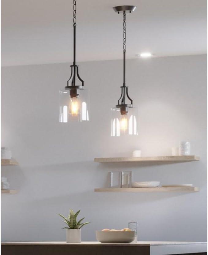 Progress Lighting Lassiter Collection 1-Light Clear Glass Modern Pendant Light Matte Black
