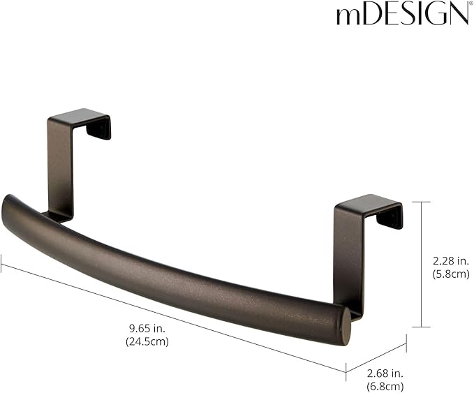 mDesign Steel Over Door Curved Towel Bar Storage, Hanger for Cabinet or Cupboard, Holder Rack for Kitchen, Bathroom - Holds Hand/Dish Towels, Washcloths - Spira Collection - 2 Pack - Bronze