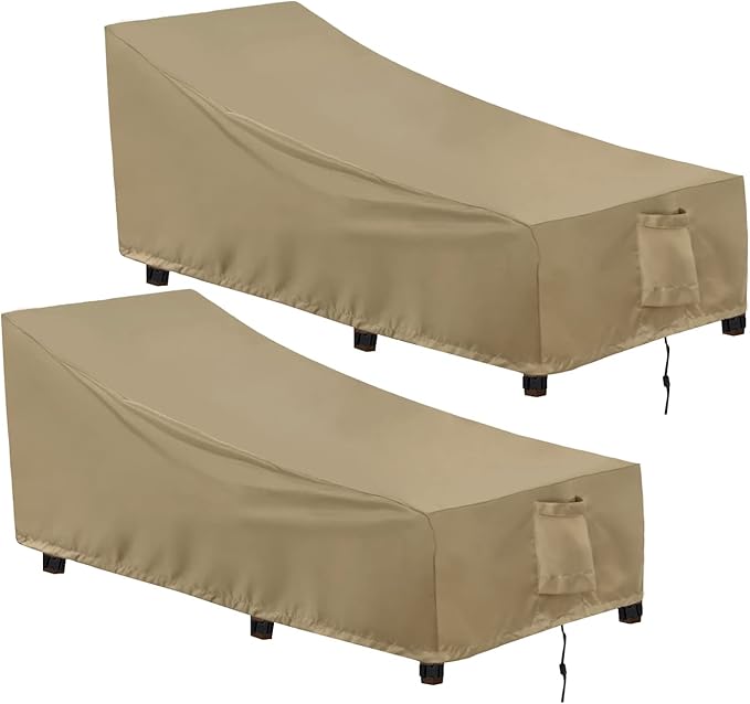 OutdoorLines Outdoor Waterproof Patio Chaise Lounge Chair Cover - UV Resistant Lounger Covers Heavy Duty Weatherproof Patio Sofa Furniture Covers, 2 Packs, 64Wx28Dx30H Inches, Camel
