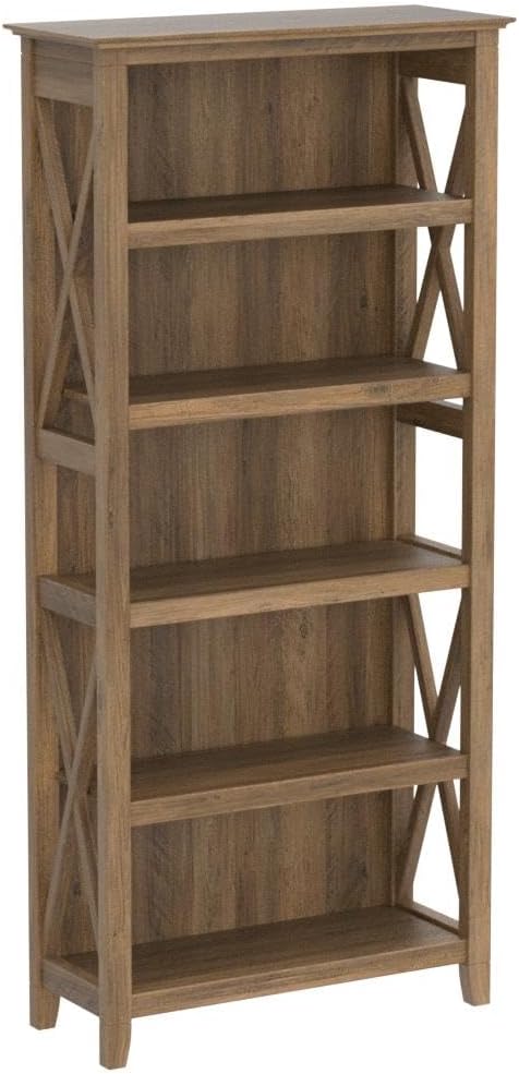 Bush Home Key West 5 Shelf Bookcase - Set of 2 | Tall Bookshelves in Reclaimed Pine | Sturdy Display Shelves for Library, Living Room, and Home Office