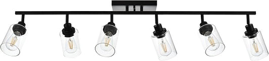 MELUCEE Ceiling Track Lighting Kits 6 Light Bathroom Light Fixtures Wall Mount with Flexibly Rotatable Light Head, Modern Black Spotlights with Clear Glass Shade