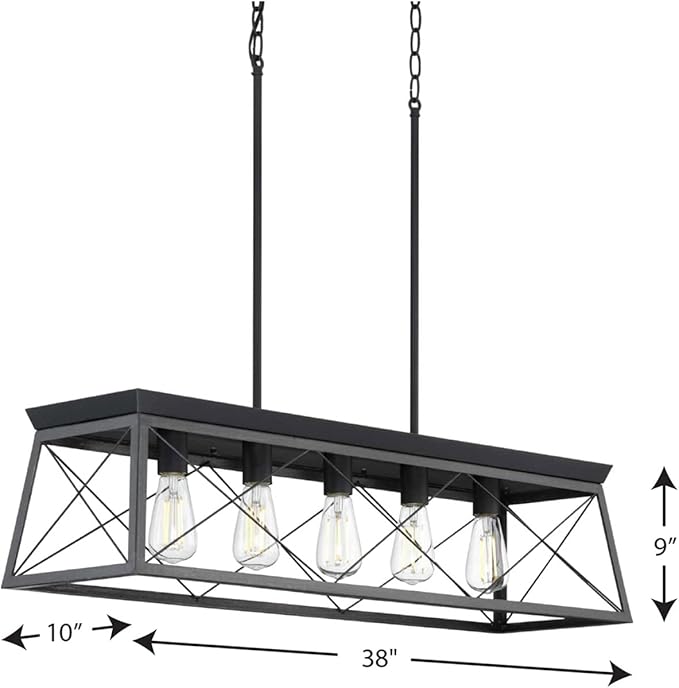 Progress Lighting Briarwood Collection 5-Light Dining Room Light Fixture, Farmhouse Style Modern Chandelier for Kitchen and Dining Room, 38" by 9", Black