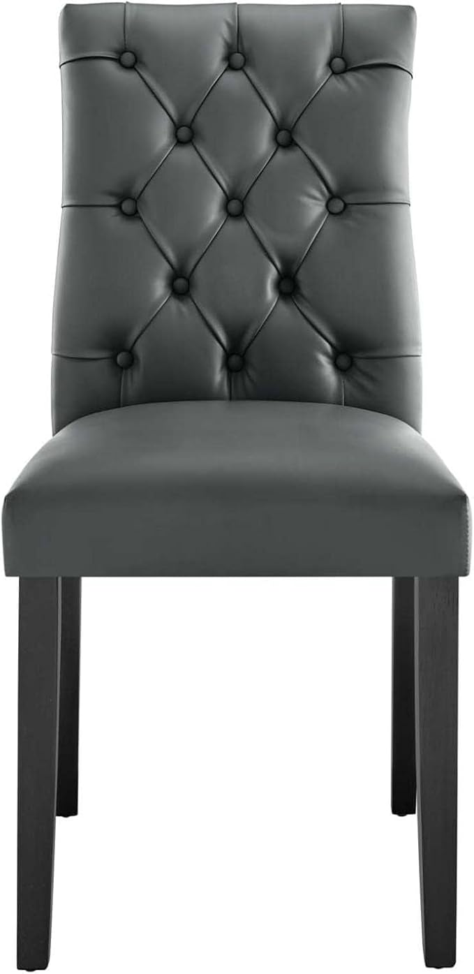 Duchess Button Tufted Vegan Leather Dining Chair in Gray