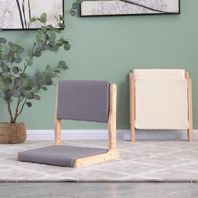 通用 Tatami Chair Accent Furniture,Foldable Meditation Floor Chair, Living Room Chair Floor Seat, Portable Japanese Legless Chair,Lazy Sofa for Bay Window Meditation Reading (Grey Fabric)