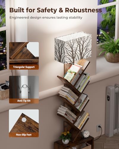 Evermagin 6 Tier Tree Bookshelf with Light, Bookcase, Branch Pattern