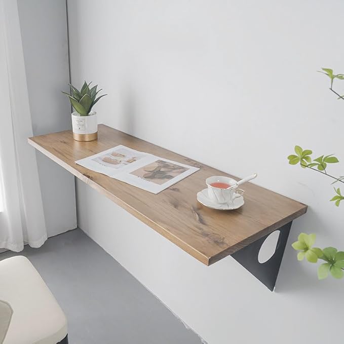 Industrial Rustic Wall Mounted Table, Dining Table Desk, Soild Pine Wood Wall Mounted Bar Tables (Teak Color, 40" X 18")