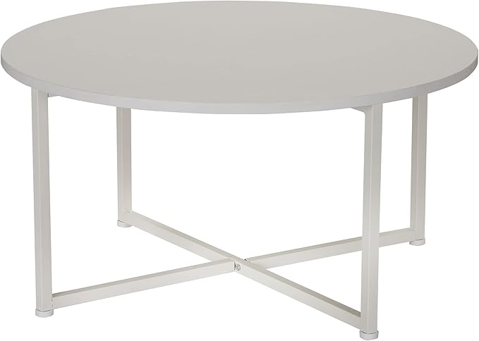 Household Essentials Jamestown Round Coffee Table Scandinavian White and White Metal